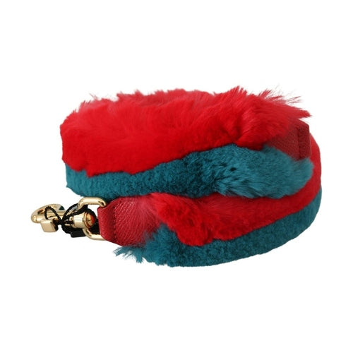 Dolce & Gabbana Red Blue Rabbit Fur Leather Shoulder Strap