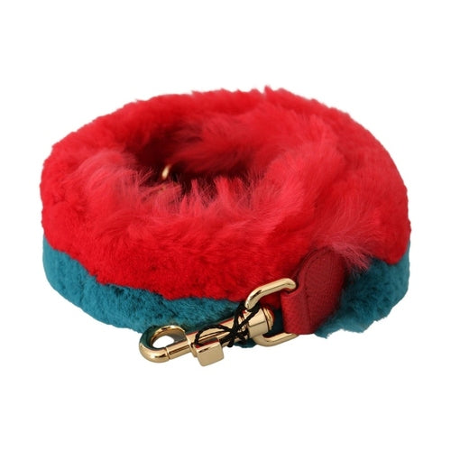 Dolce & Gabbana Red Blue Rabbit Fur Leather Shoulder Strap