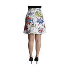 Dolce & Gabbana White Cartoon Brocade A-line High Waist Skirt