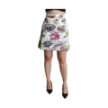 Dolce & Gabbana White Cartoon Brocade A-line High Waist Skirt