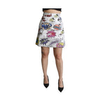 Dolce & Gabbana White Cartoon Brocade A-line High Waist Skirt