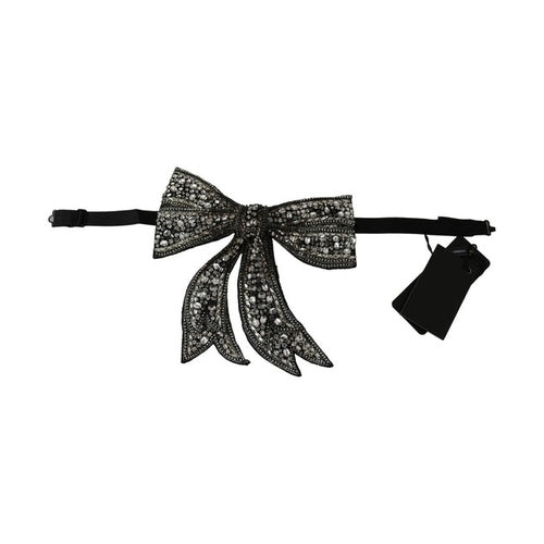 Dolce & Gabbana Silver Tone 100% Silk Crystal Embellished Women  Bowtie