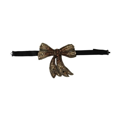 Dolce & Gabbana Gold Tone Silk Rhinestone Embellished Women Bowtie