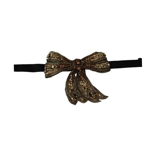 Dolce & Gabbana Gold Tone Silk Rhinestone Embellished Women Bowtie