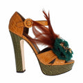 Dolce & Gabbana Orange Leather Crystal Platform Sandal Shoes