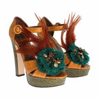 Dolce & Gabbana Orange Leather Crystal Platform Sandal Shoes