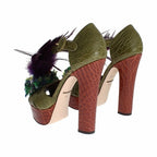 Dolce & Gabbana Green Leather Crystal Platform Sandal Shoes
