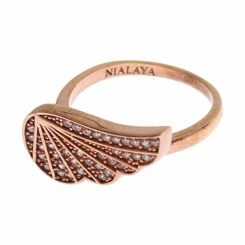Nialaya Pink Gold 925 Silver Womens Clear CZ Ring
