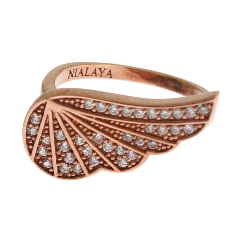 Nialaya Pink Gold 925 Silver Womens Clear CZ Ring
