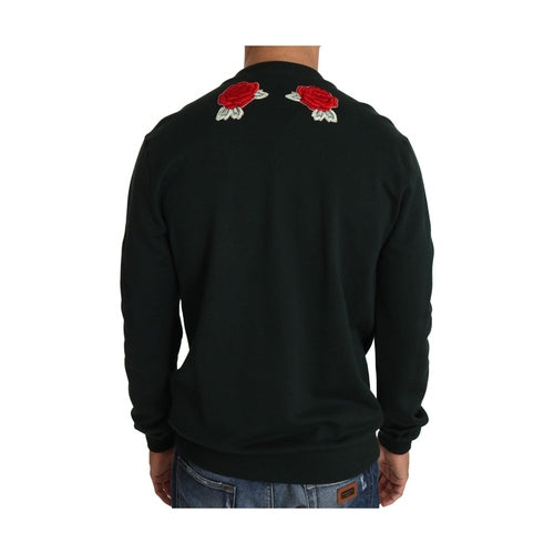Dolce & Gabbana Green Crystal Heart Roses Gun Sweater