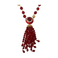Dolce & Gabbana Gold Tone Brass Red Crystals Pendant Opera Chain  Necklace