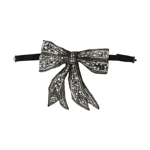 Dolce & Gabbana Silver Crystal Beaded Sequined Catwalk Necklace Bowtie