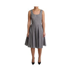 Dolce & Gabbana Blue Beige Geometric Cotton A-Line Dress
