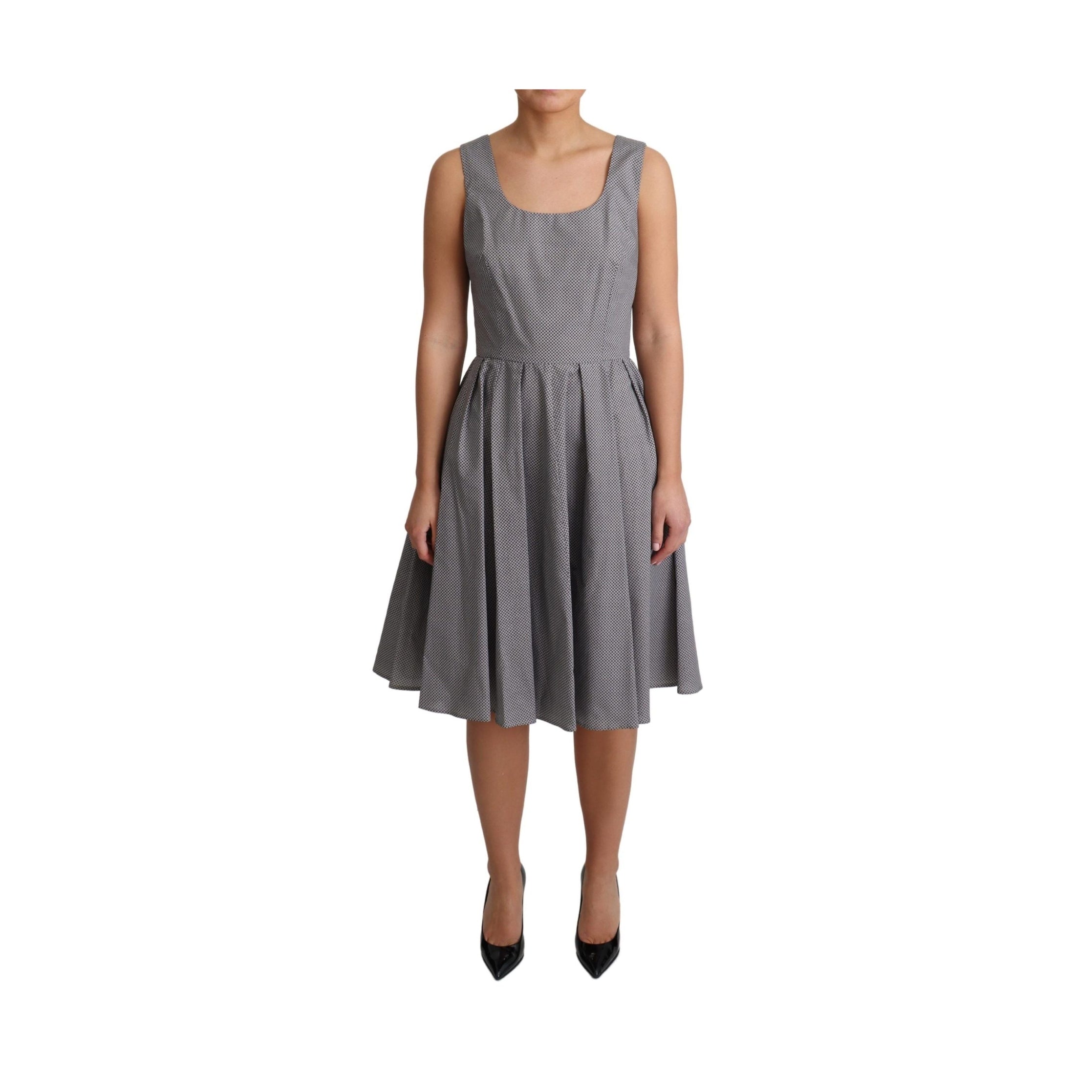 Dolce & Gabbana Blue Beige Geometric Cotton A-Line Dress