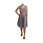Dolce & Gabbana Blue Beige Geometric Cotton A-Line Dress