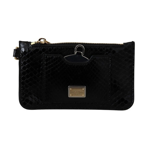 Dolce & Gabbana Black Leather Coin Purse Wristlet Mirror Agnese Wallet