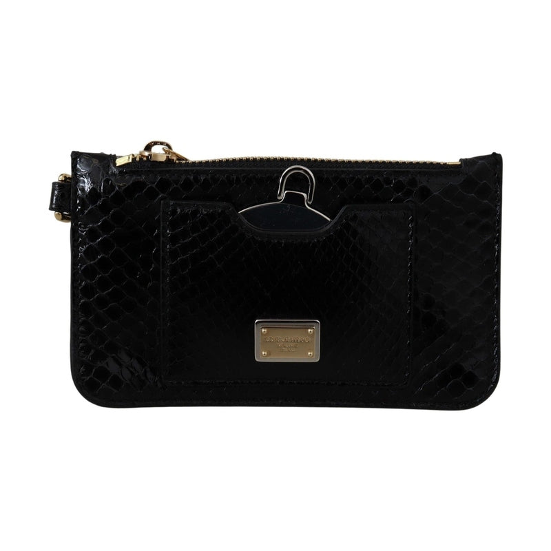 Dolce & Gabbana Black Leather Coin Purse Wristlet Mirror Agnese Wallet