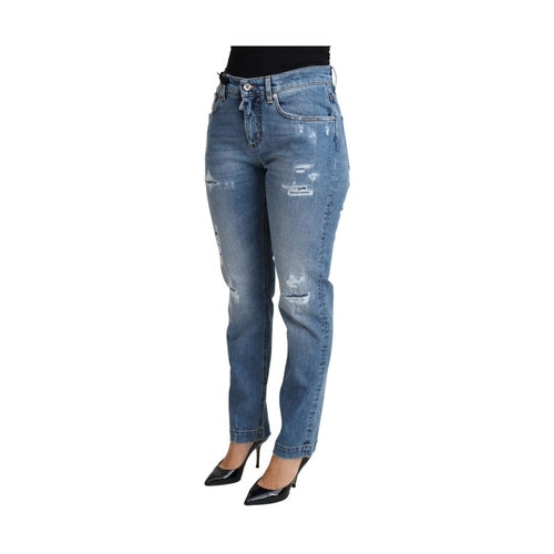 Dolce & Gabbana Blue Tattered Skinny Denim Cotton Blend Jeans