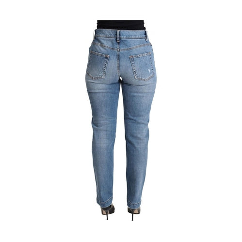 Dolce & Gabbana Blue Tattered Skinny Denim Cotton Blend Jeans