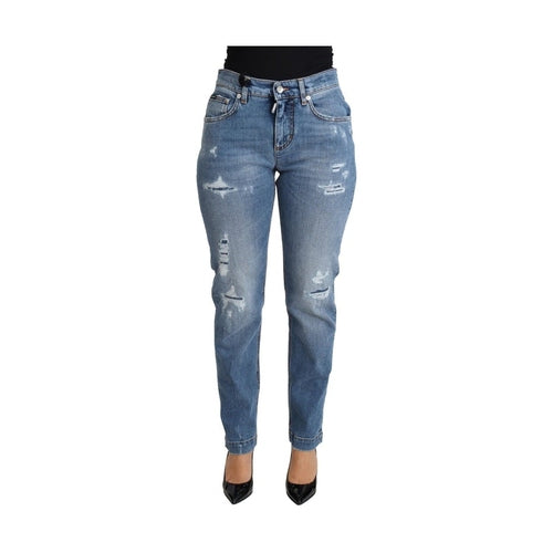 Dolce & Gabbana Blue Tattered Skinny Denim Cotton Blend Jeans