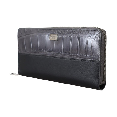 Dolce & Gabbana Black Zip Around Continental Clutch Leather Wallet