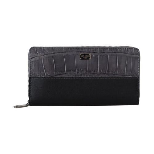 Dolce & Gabbana Black Zip Around Continental Clutch Leather Wallet