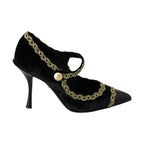 Dolce & Gabbana Black Embellished Velvet Mary Jane Pumps Shoes