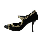 Dolce & Gabbana Black Embellished Velvet Mary Jane Pumps Shoes