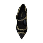 Dolce & Gabbana Black Embellished Velvet Mary Jane Pumps Shoes