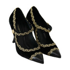 Dolce & Gabbana Black Embellished Velvet Mary Jane Pumps Shoes
