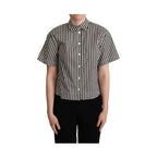 Dolce & Gabbana Black White Zigzag Collar Cotton Top Shirt