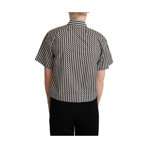 Dolce & Gabbana Black White Zigzag Collar Cotton Top Shirt