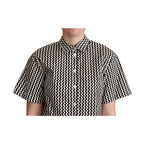 Dolce & Gabbana Black White Zigzag Collar Cotton Top Shirt