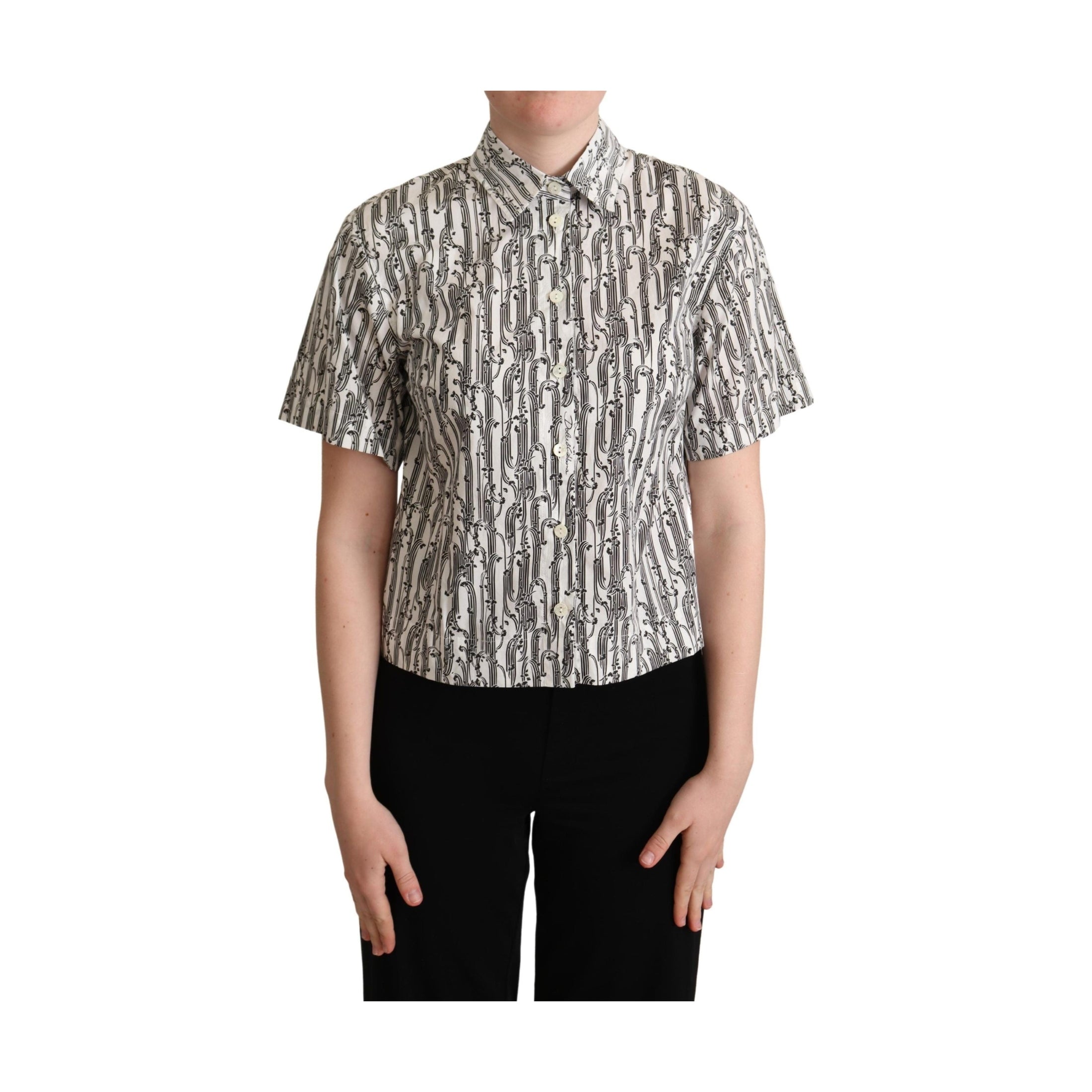 Dolce & Gabbana White Floral Collared Blouse Shirt