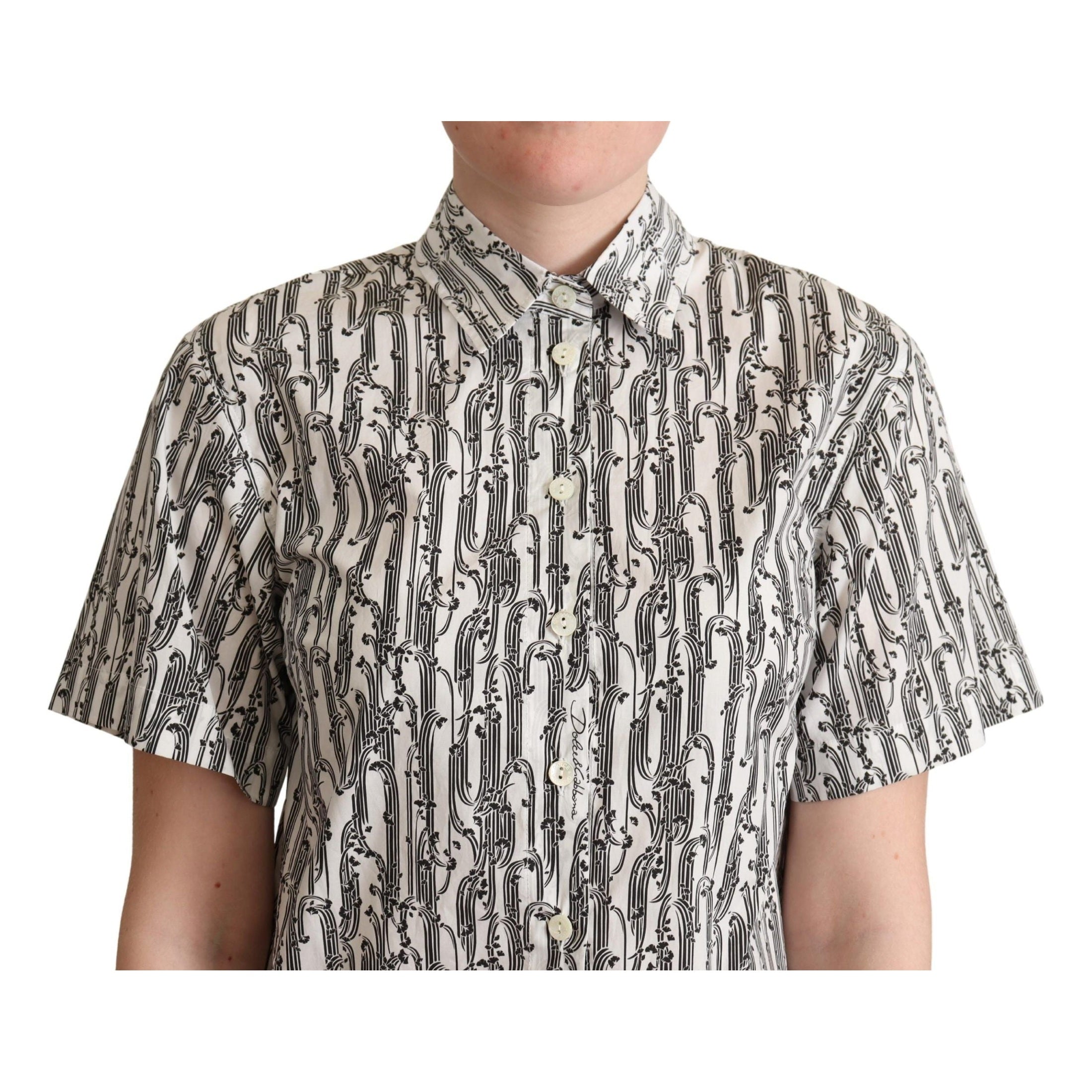 Dolce & Gabbana White Floral Collared Blouse Shirt