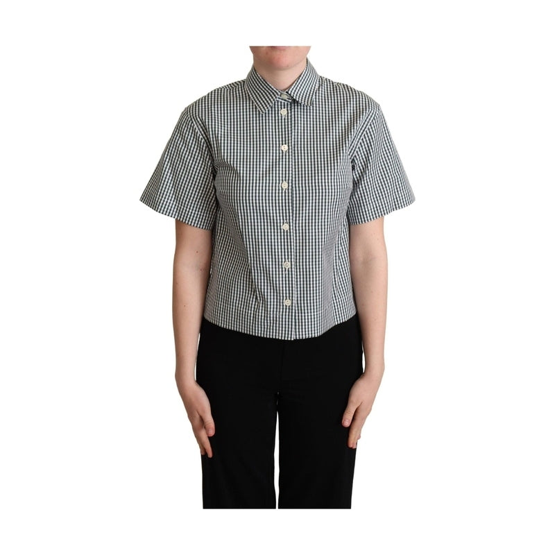 Dolce & Gabbana White Green Cotton Check Shirt Blouse Top