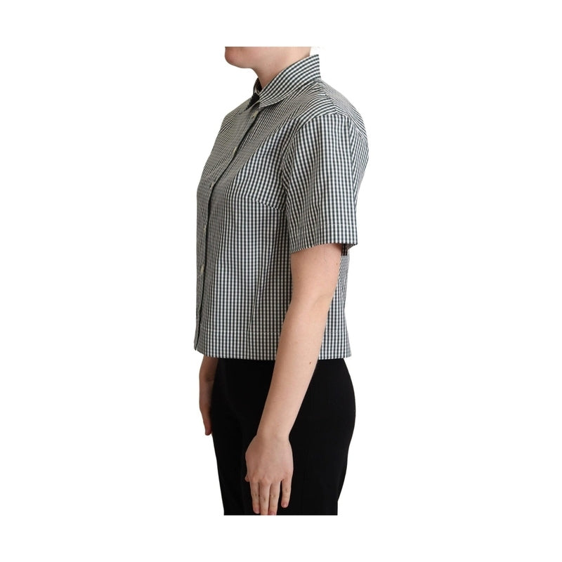 Dolce & Gabbana White Green Cotton Check Shirt Blouse Top