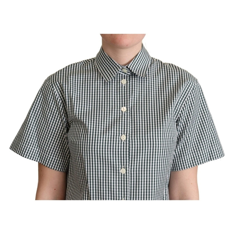 Dolce & Gabbana White Green Cotton Check Shirt Blouse Top