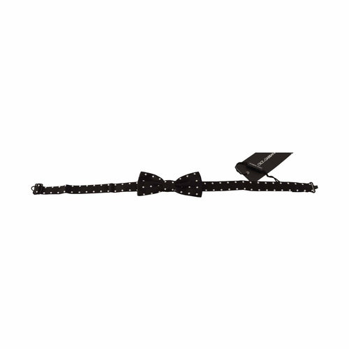 Dolce & Gabbana Black White Polka Dot Silk Adjustable Neck Papillon Bow Tie