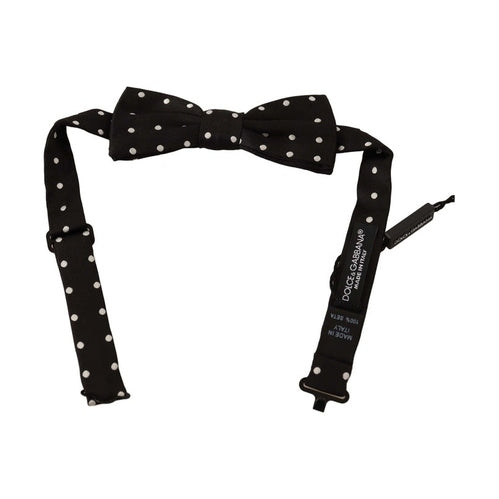 Dolce & Gabbana Black White Polka Dot Silk Adjustable Neck Papillon Bow Tie