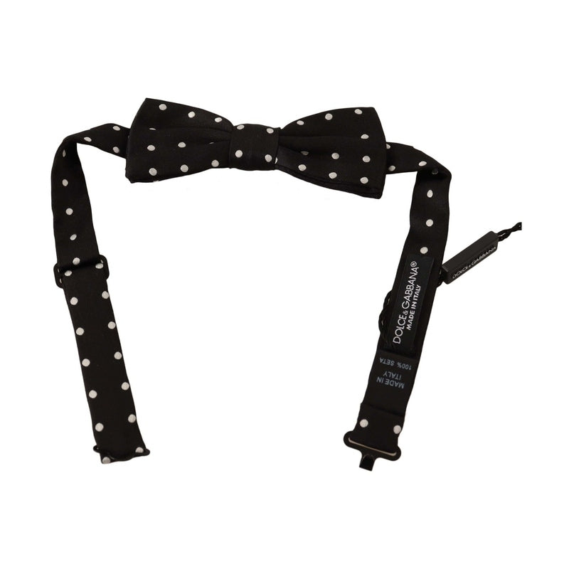 Dolce & Gabbana Black White Polka Dot Silk Adjustable Neck Papillon Bow Tie