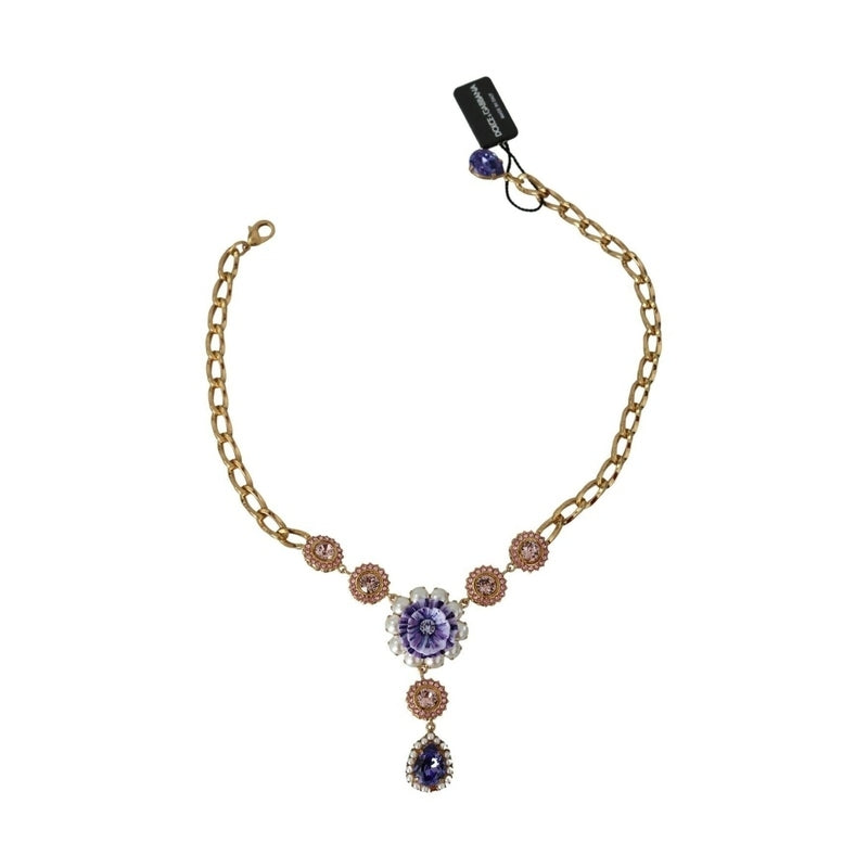 Dolce & Gabbana Pink Gold Brass Crystal Purple Pearl Pendants