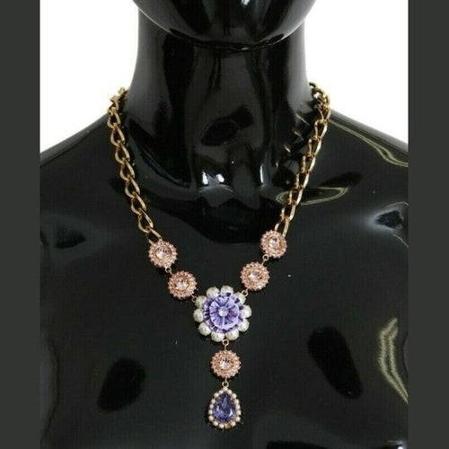 Dolce & Gabbana Pink Gold Brass Crystal Purple Pearl Pendants