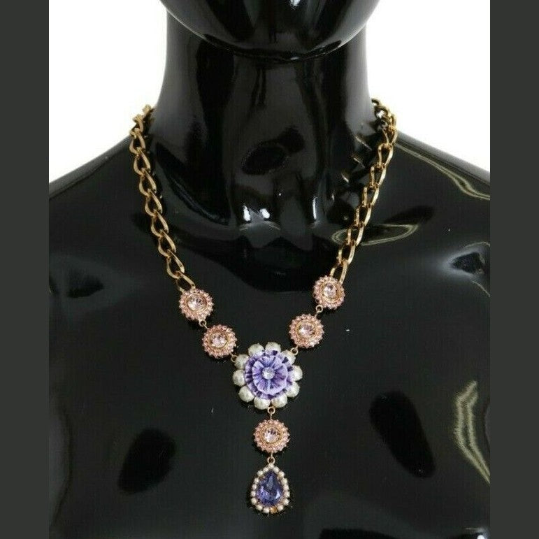 Dolce & Gabbana Pink Gold Brass Crystal Purple Pearl Pendants