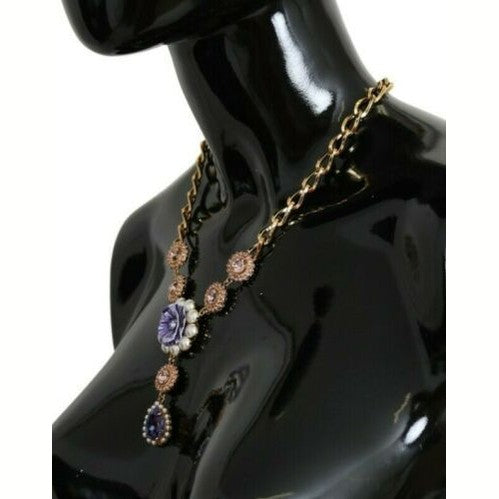 Dolce & Gabbana Pink Gold Brass Crystal Purple Pearl Pendants