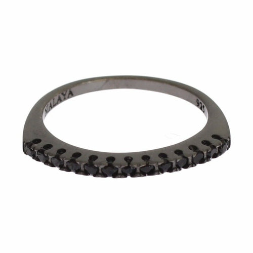 Nialaya Black CZ Rhodium 925 Silver Womens Ring