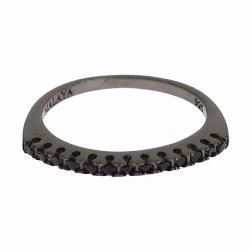 Black CZ Rhodium 925 Silver Womens Ring