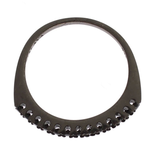 Nialaya Black CZ Rhodium 925 Silver Womens Ring