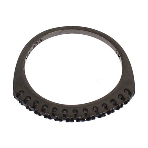 Nialaya Black CZ Rhodium 925 Silver Womens Ring