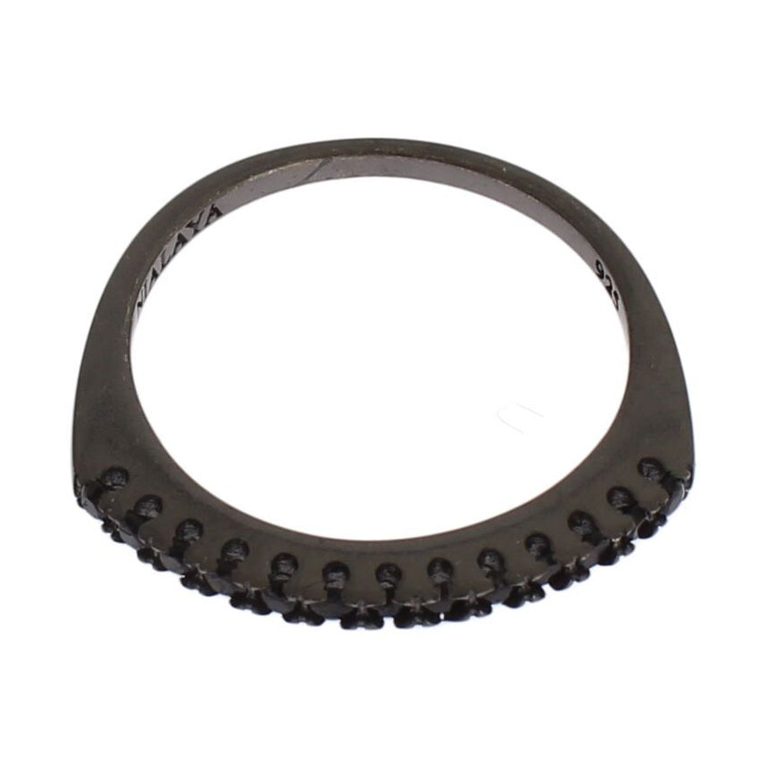 Nialaya Black CZ Rhodium 925 Silver Womens Ring